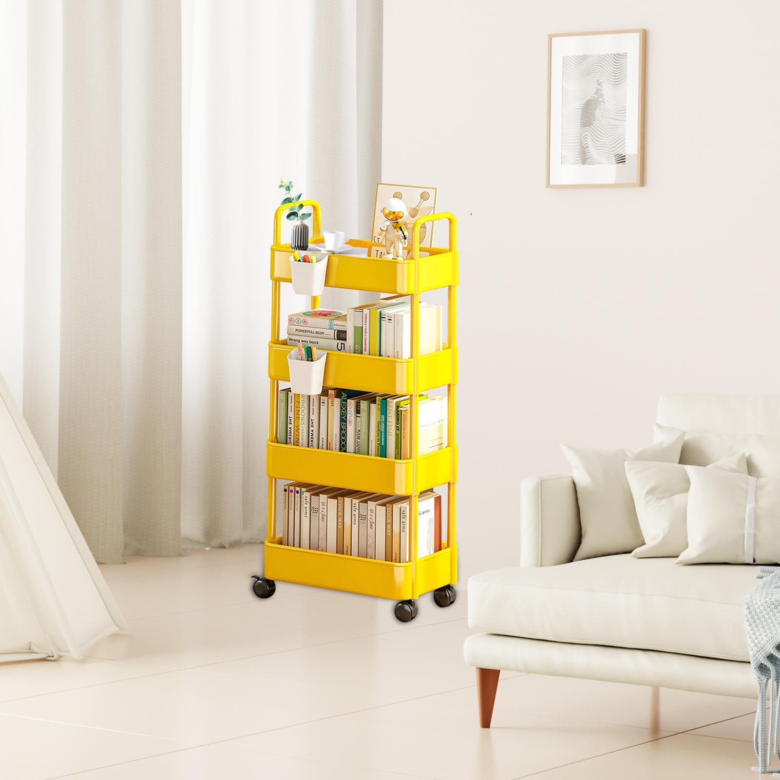 Chariot à Livres Roulant 3 Niveaux - Étagère Mobile Pratique Avec Roues Et Crochets Pour Maison, Bureau Et Lecture Chariot Livres Roulant
