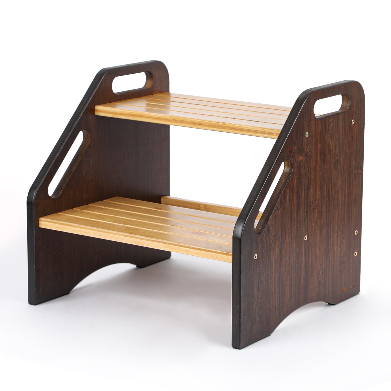 StrongTek Taburete 2 Escalones de Bambú Compacto Baño | Escalera versátil de bambú ahorra espacio con peldaños antideslizantes, perfecta para niños y adultos en el hogar
