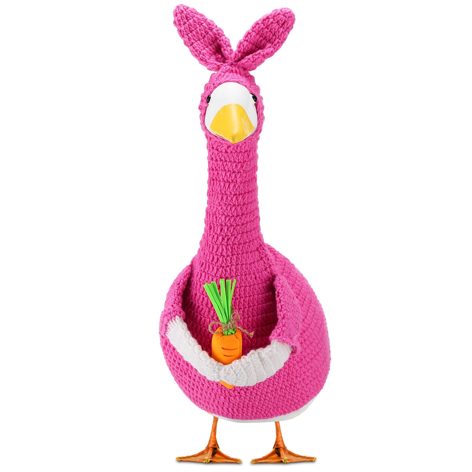 Abbylike 1 Set Easter Bunny Porch Goose Outfit Knitted Rabbit Yard Goose Costume Clothes with Carrot Fits Large 23'' H Cement for Easter Day Outdoor Patio Garden Lawn Pathway Statue Decor