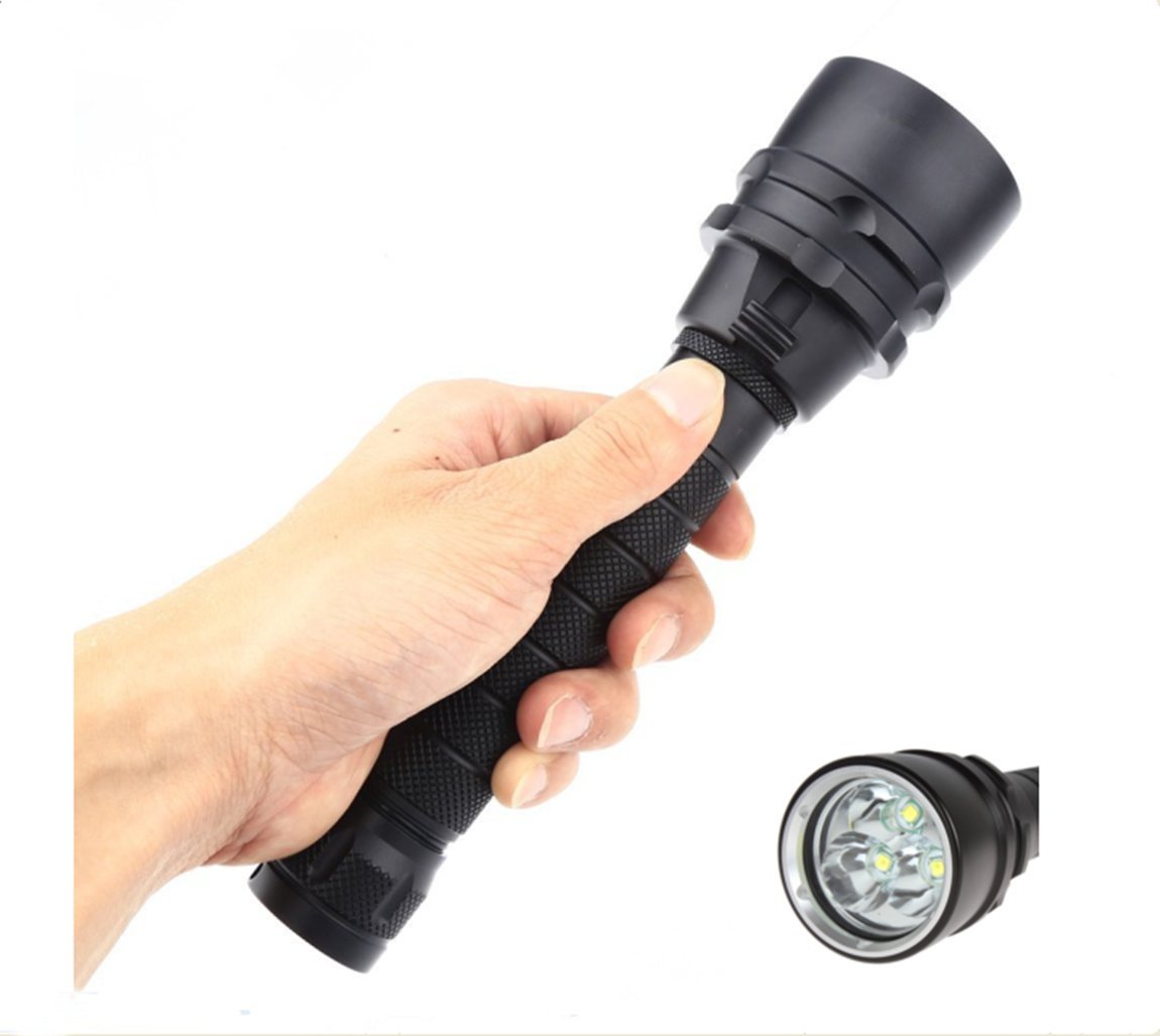 XINKAITE Waterproof 6000lm Flashlight Cree XML 3xL2 LED Aluminum Torch Any Brightness Zoomable Dimming for Camping Hiking Climbing (6000LM Diving Flashlight Black)