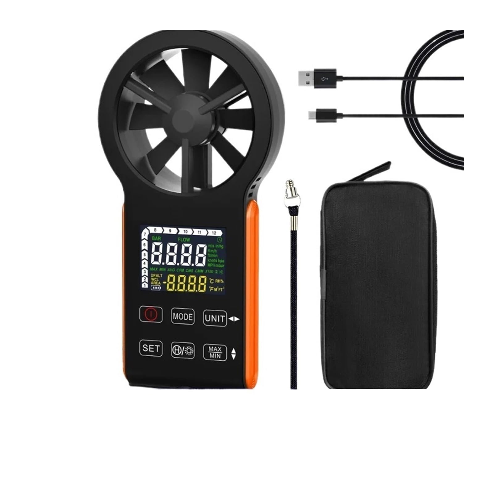 Anemometro, Anemómetro recargable, anemómetro impermeable con pantalla táctil a color, medidor de flujo de aire portátil
