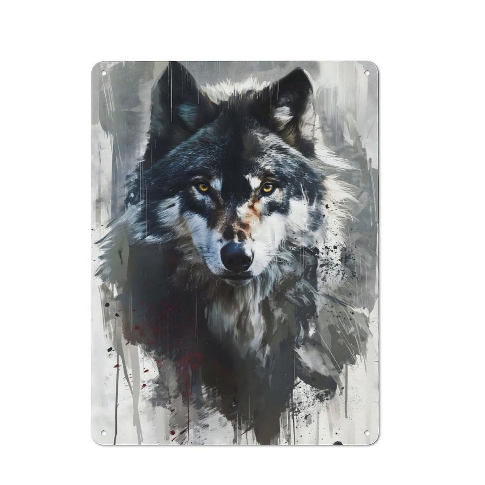 Junmoney Watercolor Wolf Decorative Tin Sign With Design 40X30cm, Classic Retro Room Decor For Kitchen, Hallway, Bar Or Small Cafe