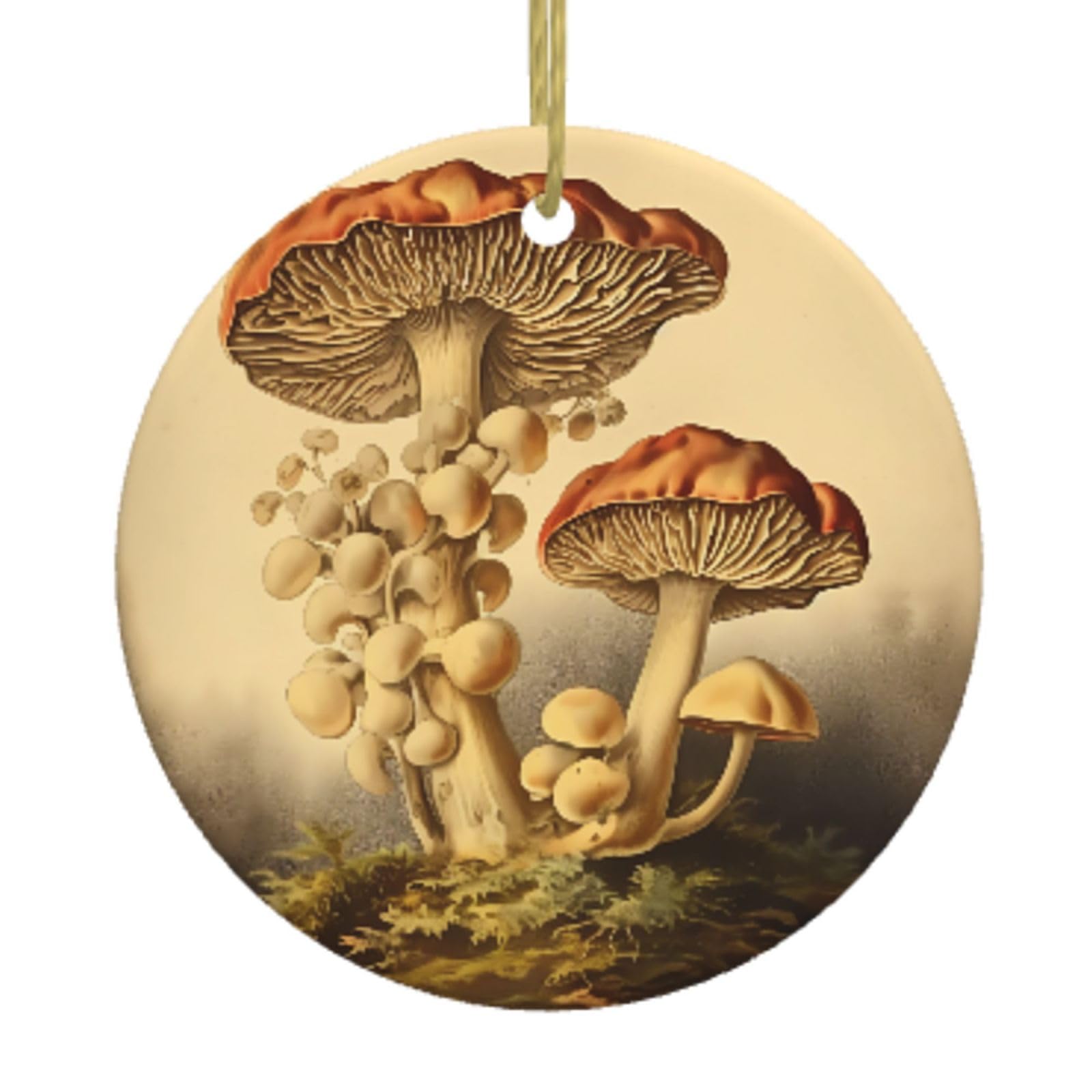 Ceramic Christmas Tree Hanging Ornaments with Gold Ropes Christmas Tree Decorations Round Ceramic Vintage Mushrooms Pendant Keepsake Decorations for Holiday Xmas Gift Ideas