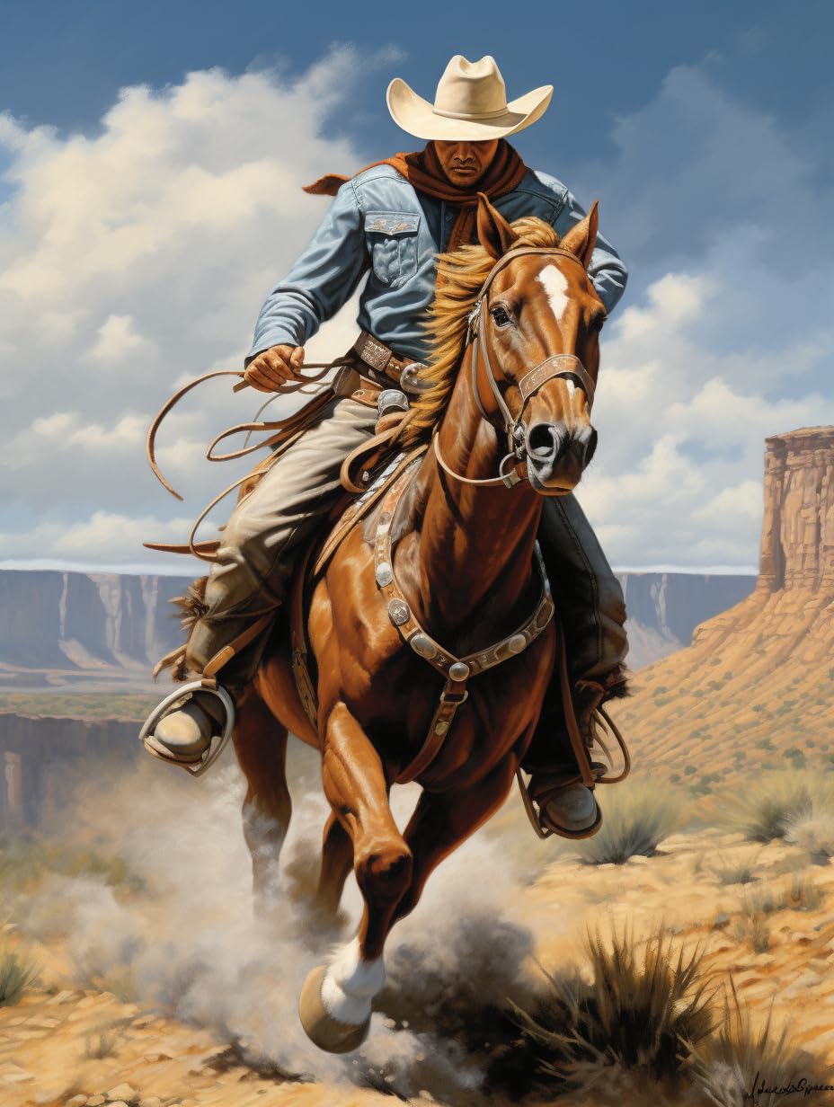 5D Diamond Painting Kit - Western Cowboy On Horse 16x20 Inch Full Round Drill