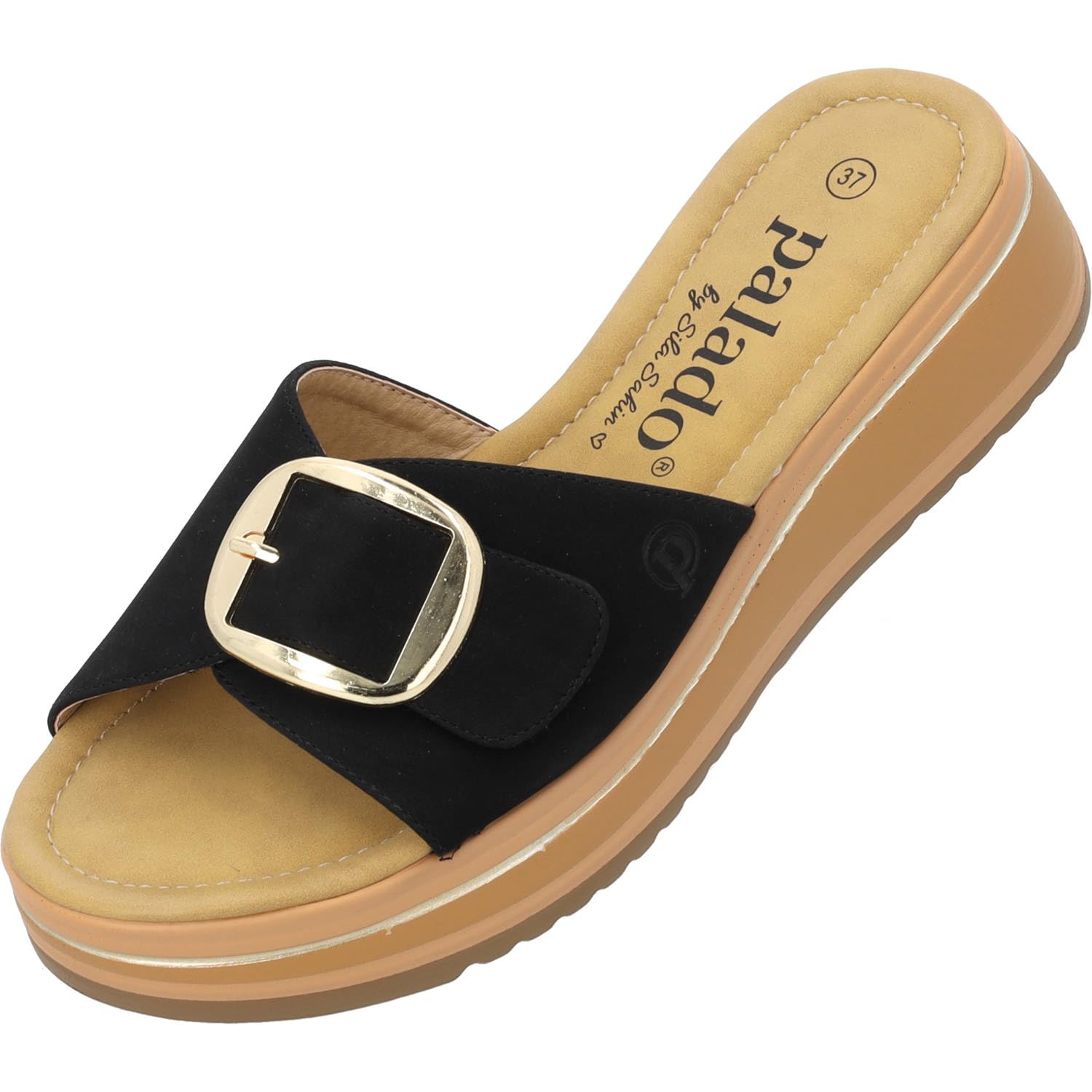 Palado Sandalen Damen Frordi by Sila Sahin - elegante Pantoletten mit Plateau-Sohle - modische Sommerschuhe - bequeme Sandaletten