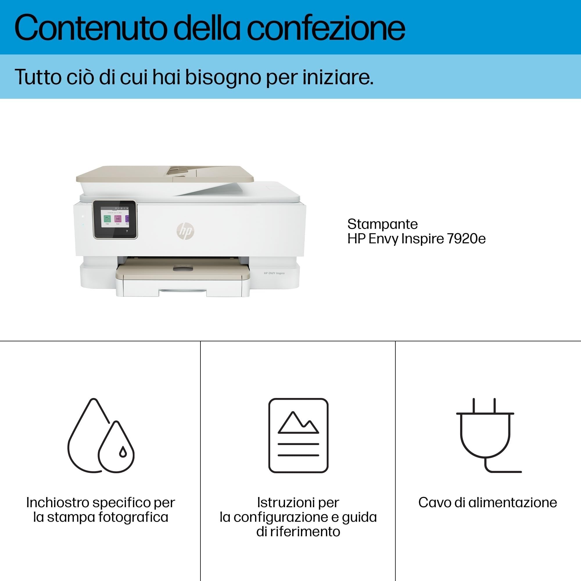 HP Envy Inspire 7920e Stampante Multifunzione a Getto d'Inchiostro A4 a Colori Fronte/Retro Automatico Wi-Fi Bianca