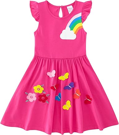 Little Girls Dresses Rainbow Long Sleeve Sleeveless Dress Girls Cotton Pocket T Shirt Dress Kids Winter Summer Stripe Dress With Unicorn Flowers Print 3 8 Years Amazon Co Uk Clothing