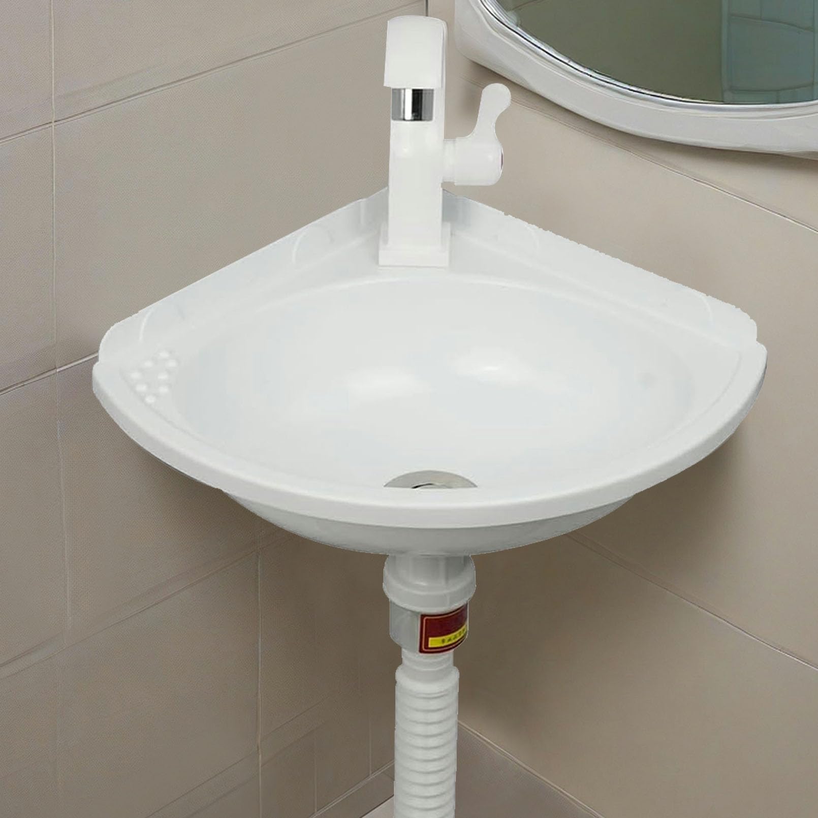 Éviers D'angle en Plastique Lavabos Mural Triangulaire de salle de bain,Petit Lave-Main pour L'intérieur et à L'extérieur avec Robinet et Kit de Drainage,Mini lavabo de camping-car