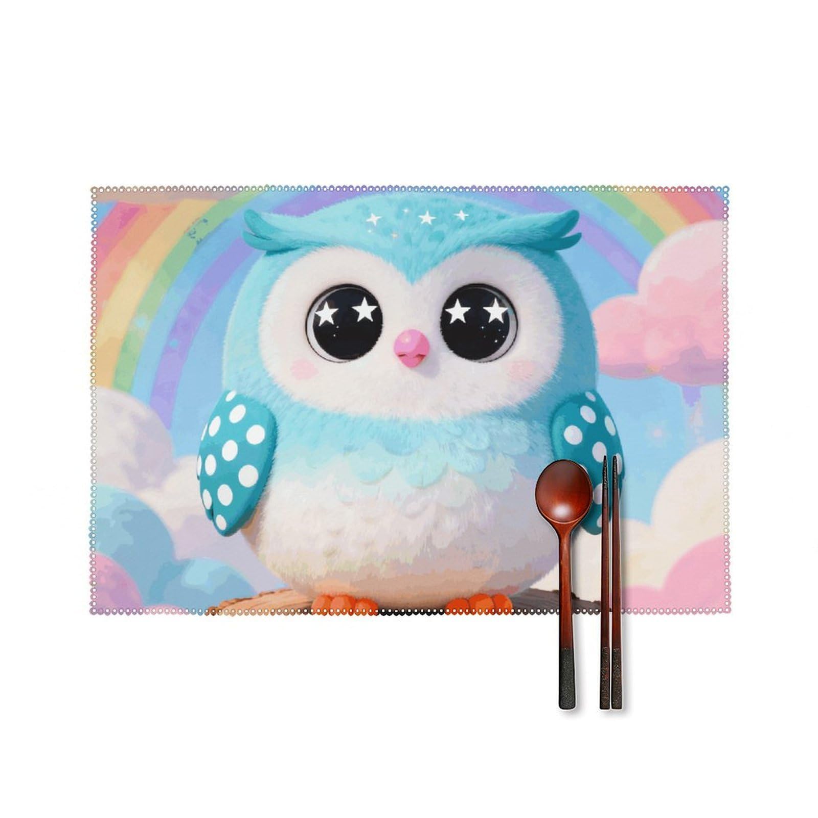 Owl Placemats Set of 6 Wipeable Table Mats for Kitchen Dining Table Heat Resistant Waterproof Modern Indoor/Outdoor Non-Slip Easy Clean Place Mats