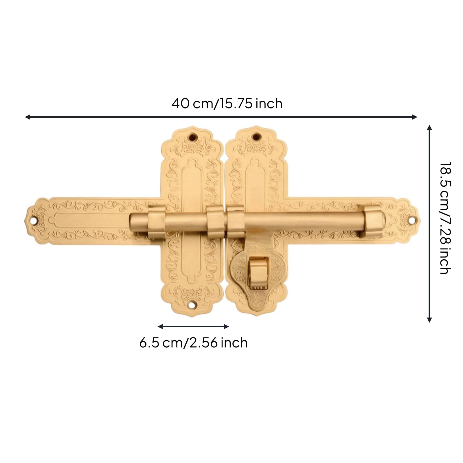 Pasador de Puerta Cerrojo Pestillo Artesanal con Placa Ornamental Grabada Estilo Chino Cierre Seguro de Deslizamiento Suave Adecuado para Portones de, Latón, 40cm