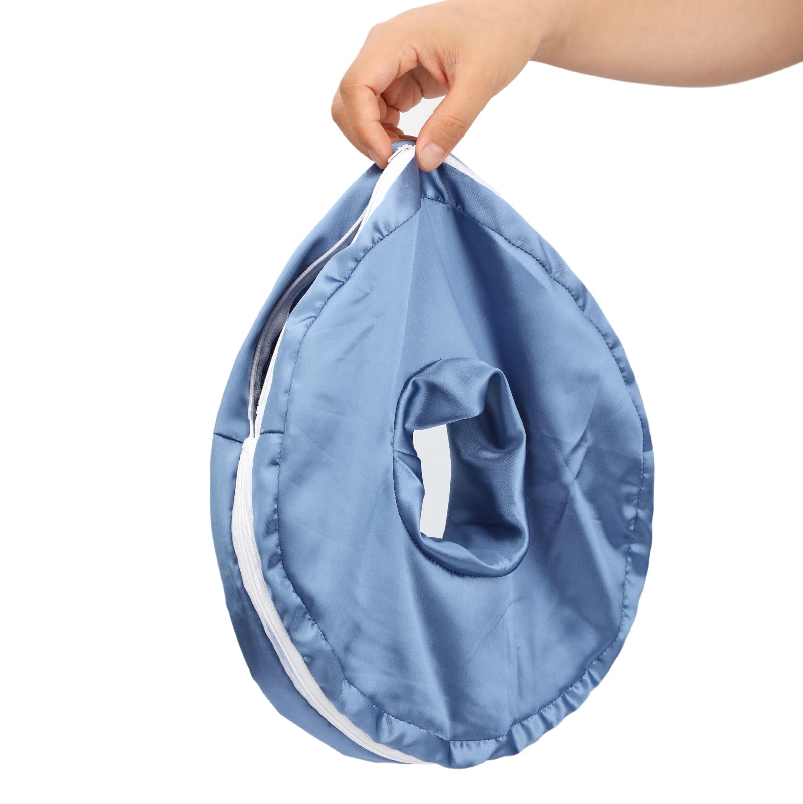 Washable Silky Satin Ear Piercing Pillow Cover, Removable Pillowcase Smooth Cooling Donut Pillow Case Hole for Ear Pain Relief CNH Sleeping Pressure Sore Side Sleepers Ear Guard Protector, Haze Blue