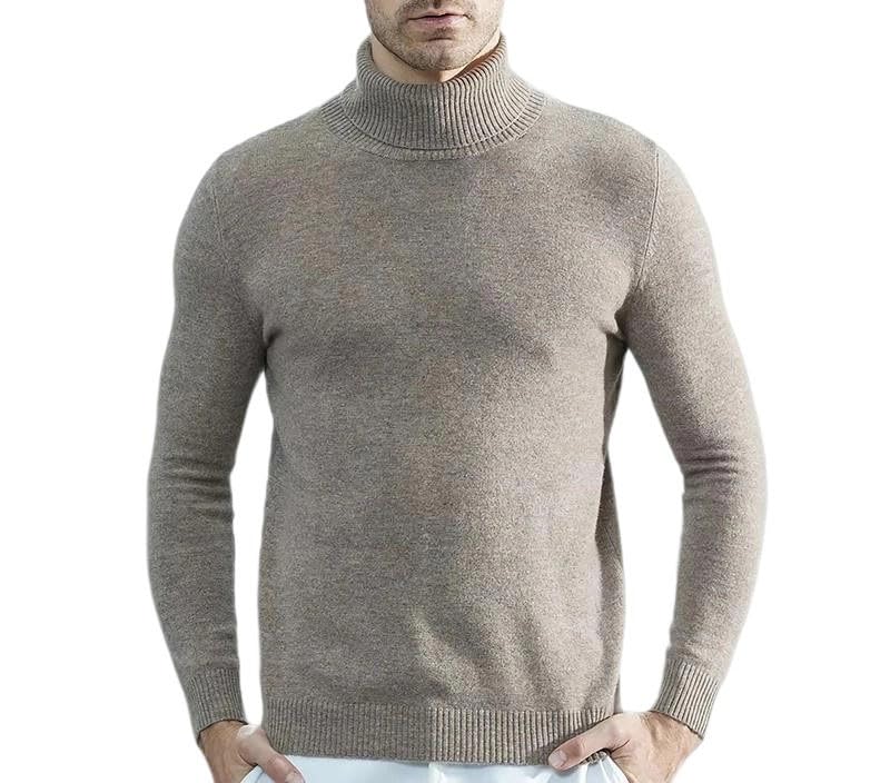 Men Knitted Sweaters Merino Wool High Neck Long-Sleeve Pullover