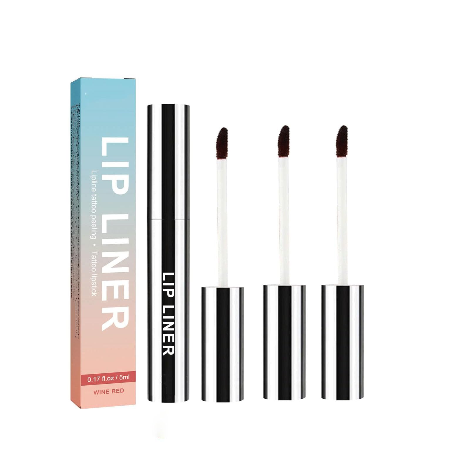 Detachable Lip Liner, 3Pcs Peel Off Lip Liner Tattoo, Lip Stain Peel Off, Long Lasting, Waterproof, Transfer-proof, Highly Pigmented Color, for All Skin Types (Wine Red)