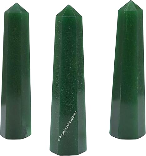 Miniatura 5 de Torres de cristal de aventurina verde oscuro, obelisco de punto de cristal curativo natural para curación de reiki y rejilla de cristal (2 a 3