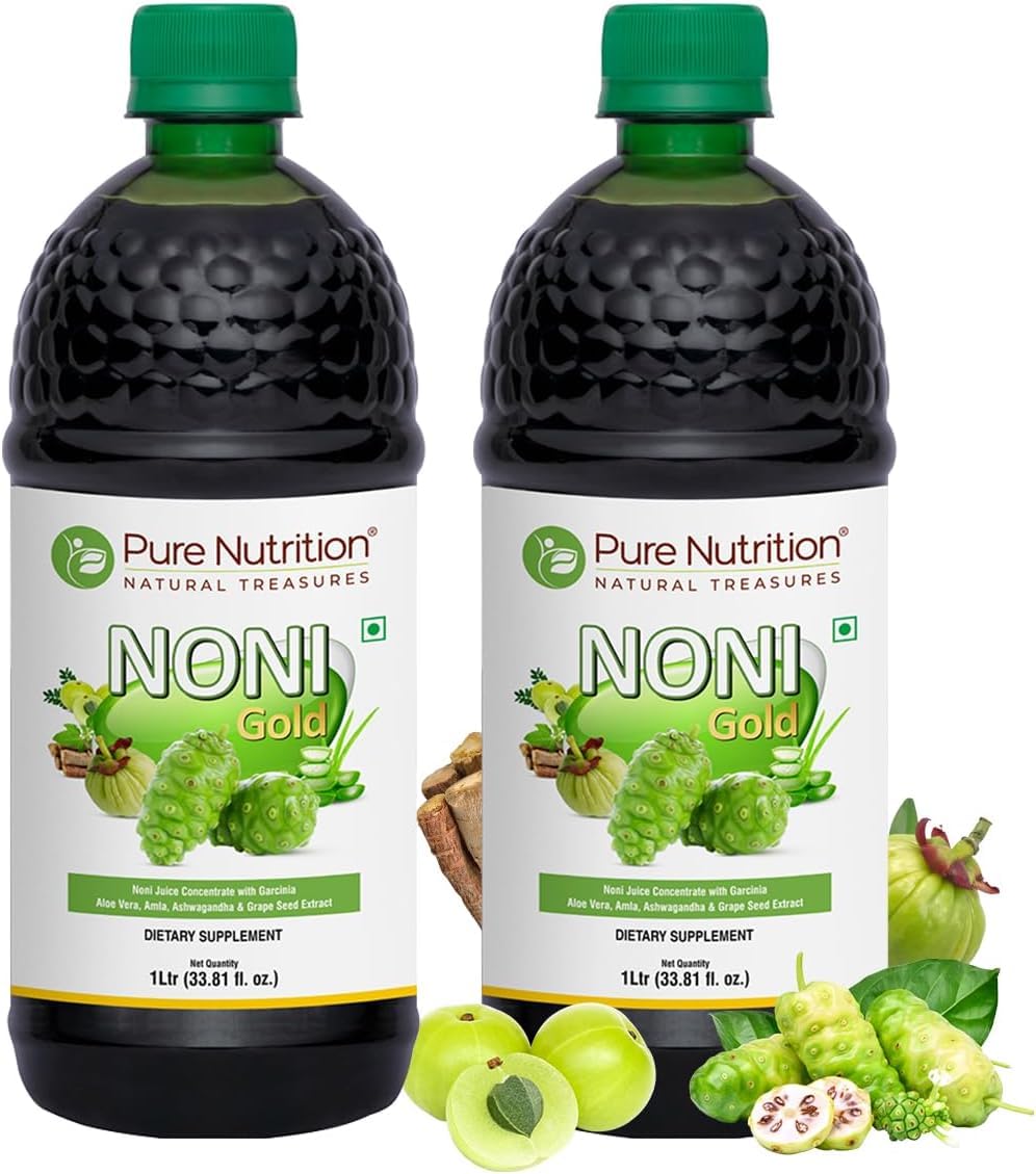 Pure Nutrition Noni Gold 2000ml (1000ml X Pack of 2) | Noni Juice Concentrate with Garcinia, Aloe Vera, Amla, Ashwagandha and Grape Seed Extract