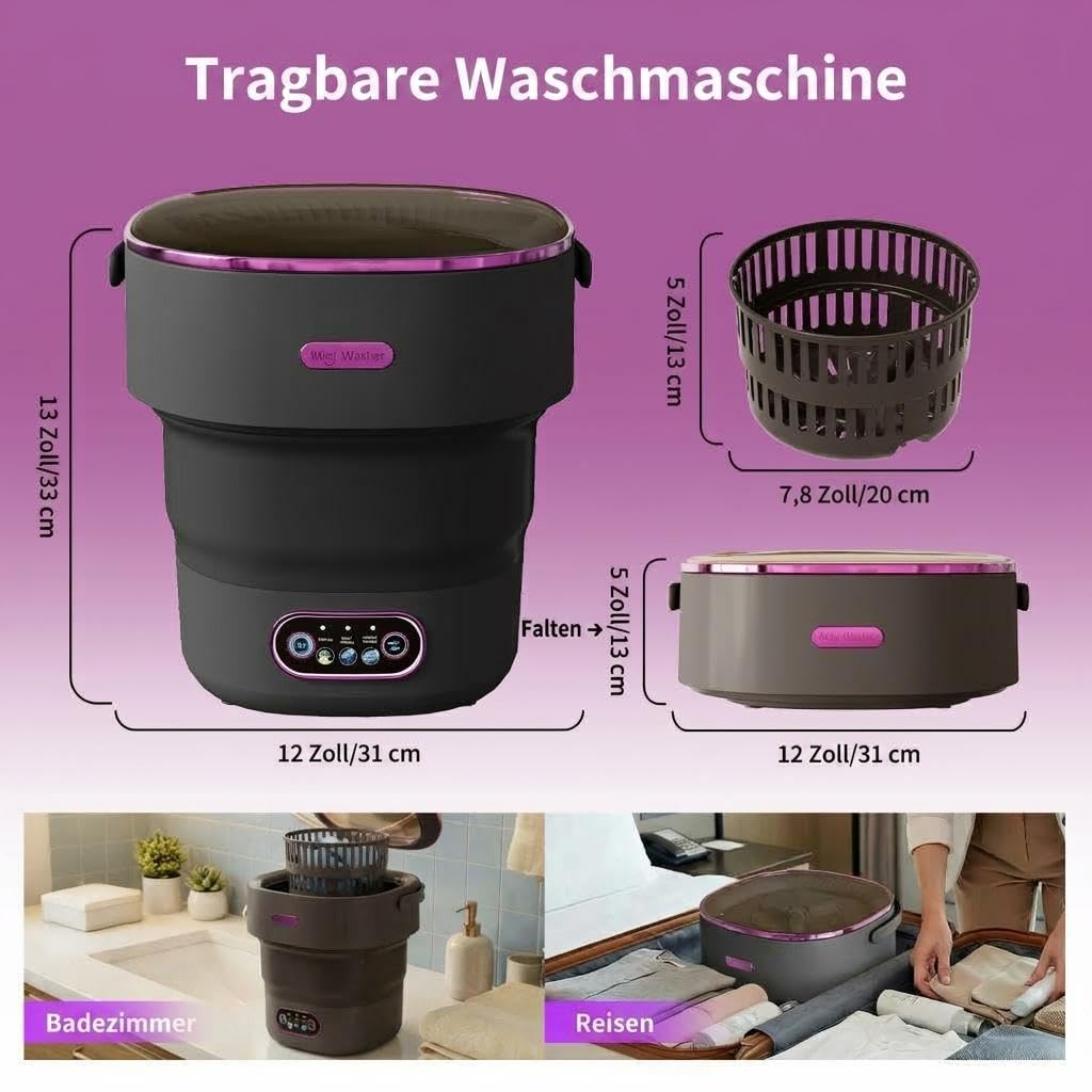 13L Faltbare Mini Waschmaschine, Tragbare Waschmaschine Mit Schleuderkorb & 4 Waschprogrammen, Tiefenreinigung Für Unterwäsche Und Babykleidung, Ideal Für Camping, Wohnmobil, Reise & Wohnung