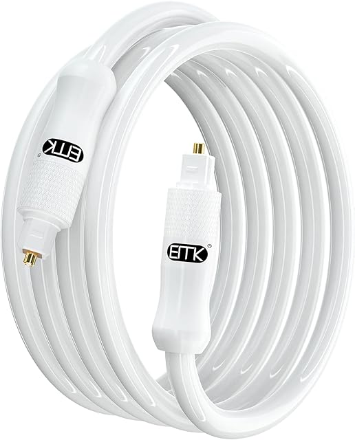 EMK Optical Audio Cable, White Digital Optical Cord SPDIF Toslink to TOSLINK Cable Soft PVC Optic White Cable Digital Sound Cable for SoundBar, Blu-ray player, TV, PS4 (1M)
