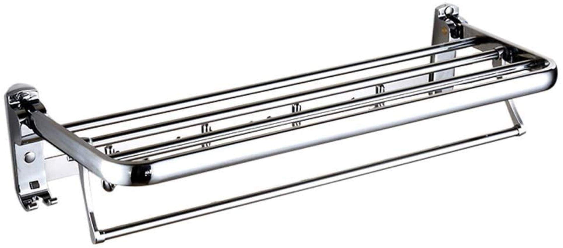 LMYSXAOZ LNNSHX Bathroom Shelves Bath Towel Rack 24 Inch, Foldable Wall Mounted Double Holder with Bar, Polished 304 Stainless Steel Shelf