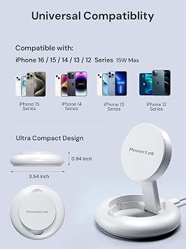 PowerLot Wireless Charger, 15W Fast Qi2-Certified Wireless Charging Station Compatible with iPhone 16/15 /15 Plus / 15 Pro /15 Pro Max /14/13 /12, Qi2 Enabled Devices (20W PD Charger Included)