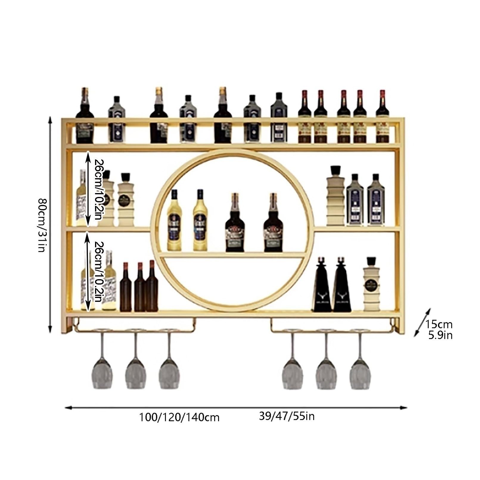 Metalowy stojak na wino montowany na ścianie z oświetleniem LED, nowoczesna półka ekspozycyjna na butelki z alkoholem z uchwytem na kieliszki do wina, pływające półki barowe, do domowego ba