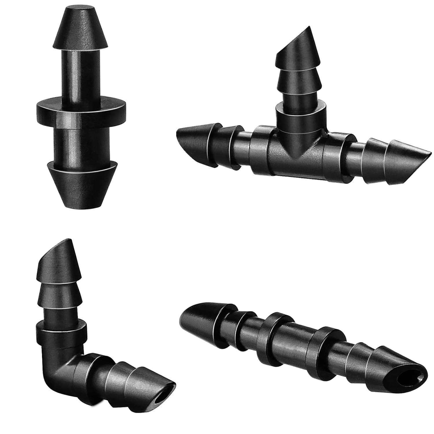 Copadri 150 Pack 120 Pieces Drip Irrigation Fittings Kit for 1/4" Tubing, Drip Line Barbed Connectors for 1/4 Inch Drip Irrigation Tubing Includes 60 Couplings 50Tees 20 Elbows 20 Plugs