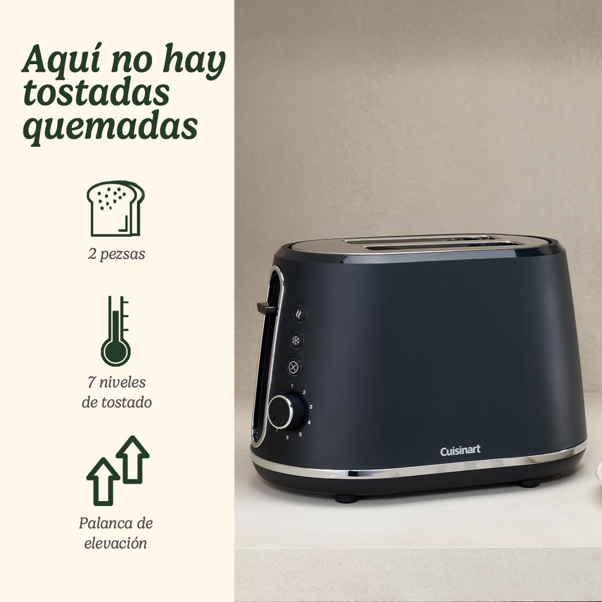 Cuisinart Tostadora de 2 rebanadas | Ranuras extra profundas, ideales para pan grueso y rosquillas | Palanca de elevación | 7 niveles de tostado más descongelación | Disponible hervidor a juego | Gris