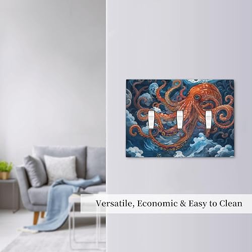 Miniatura 7 de Cubiertas decorativas para interruptor de luz de 3 segmentos, diseño de pulpo, monstruo, azul, olas marinas, 3 agujeros, placa frontal para