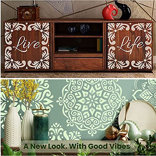 Urbanxelites 12X12 Inch Wall Stencils For Painting - Mandala Stencil, Tile Stencil, Furniture Stencils, Floor Stencils For Painting Floors 12X12 Inch Large Stencil | 9 Spray Paint Stencils For Walls #TOP1