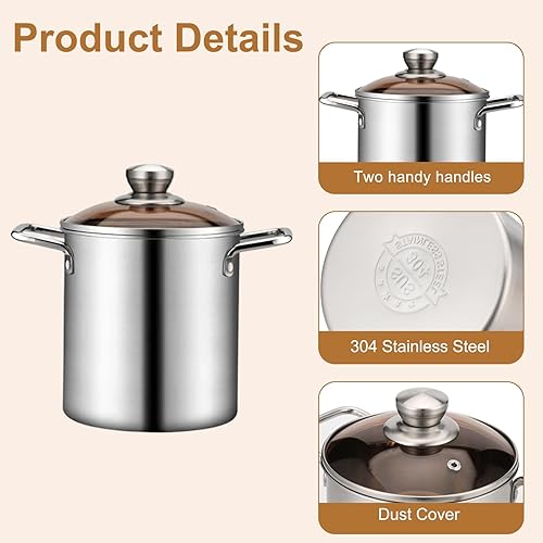 Miniatura 5 de Yuehuam Olla para freidora, pequeña olla profunda de acero inoxidable con cesta y pinzas para alimentos, olla para freír pescado, olla japonesa de