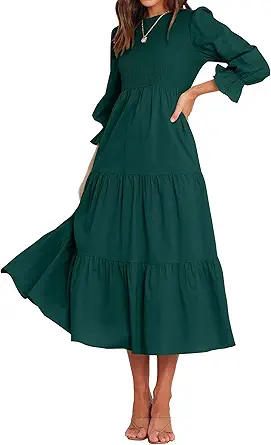 BTFBM Women Casual Long Sleeve Crew Neck Fall Dress Bohemian Relaxed Fit Floral Flowy Maxi Dresses Tiered Cocktail Dress