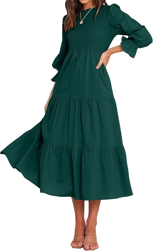 BTFBM Women Casual Long Sleeve Crew Neck Fall Dress Bohemian Relaxed Fit Floral Flowy Maxi Dresses Tiered Cocktail Dress