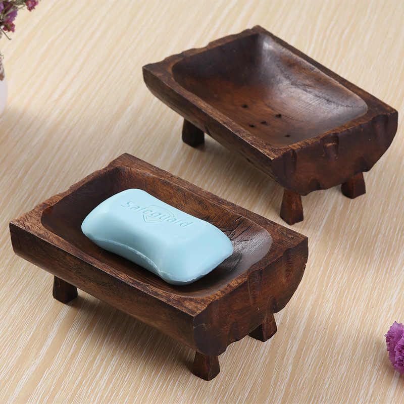 Thailändische Seifenschale aus massivem Holz mit Drainage, natürliches Teakholz, Badezimmer-Seifenhalter mit erhöhtem Design