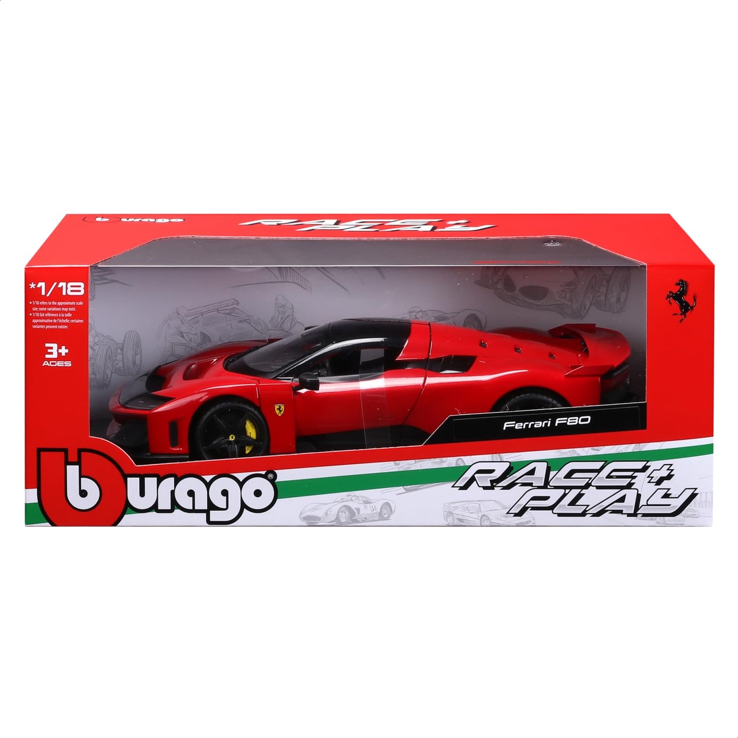 Ferrari F80 Red Burago Race & Play 1:18 Metal Model Miniature Car