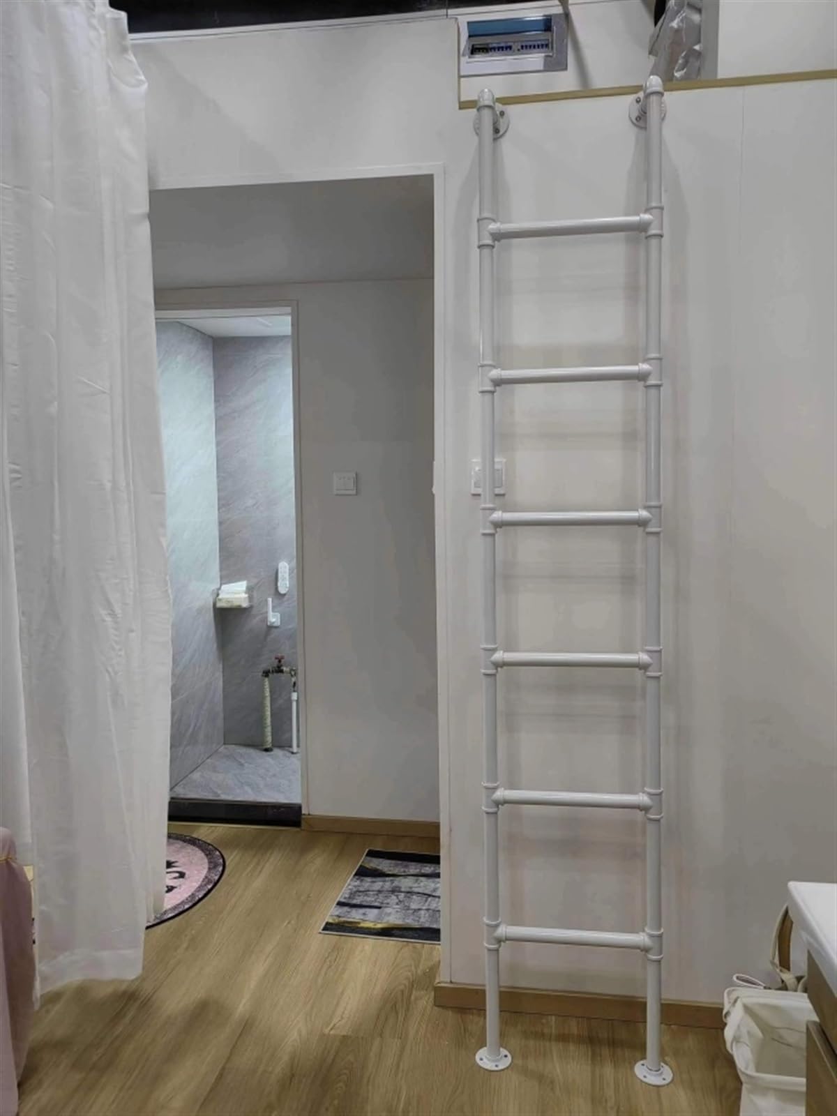 Escalera Para Literas Escalera Extra Alta Para Techo Exterior/ Loft Interior/ Casas De 2 Pisos, 100cm - 250cm Escaleras De Cama Alta/ Sótano Escaleras De Incendios Con Peldaños De Tubo De Hierro(White