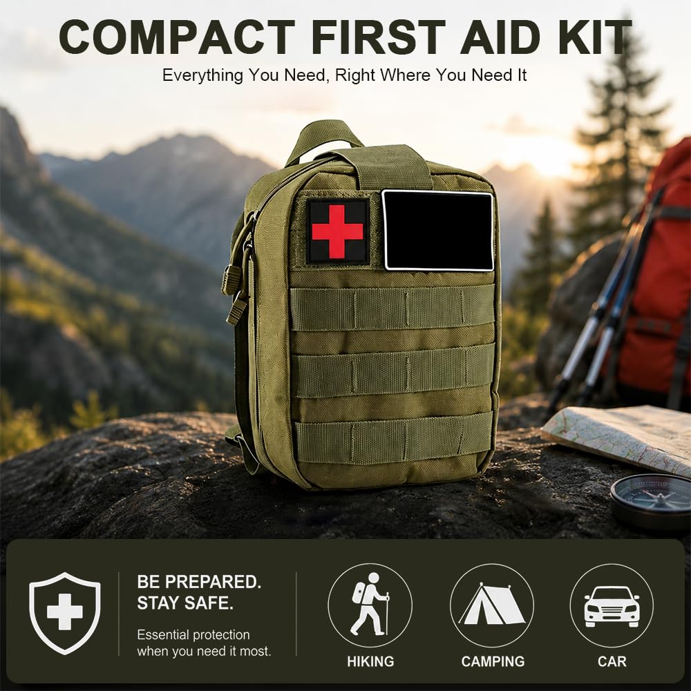 Kit de supervivencia de emergencia al aire libre con kit de primeros auxilios, 66 unidades de equipo de supervivencia al aire libre con multiherramienta, pala plegable, manta de rescate, kit de