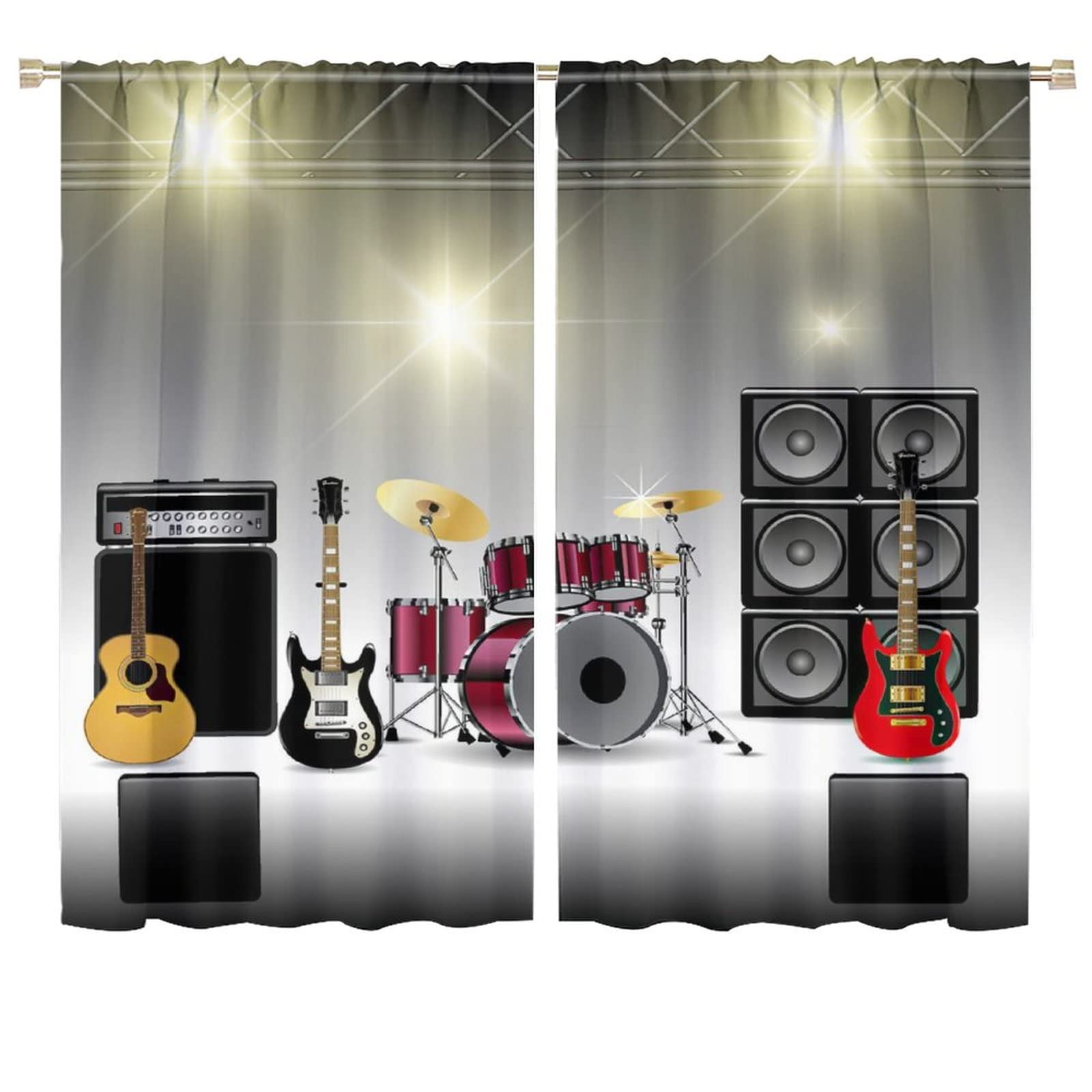 Rock Music Curtains for Living Room,Musical Instrument Curtain Guitar Blackout Rod Pocket Window Drapes for Teens Boys Bedroom Living Room W72xL63in