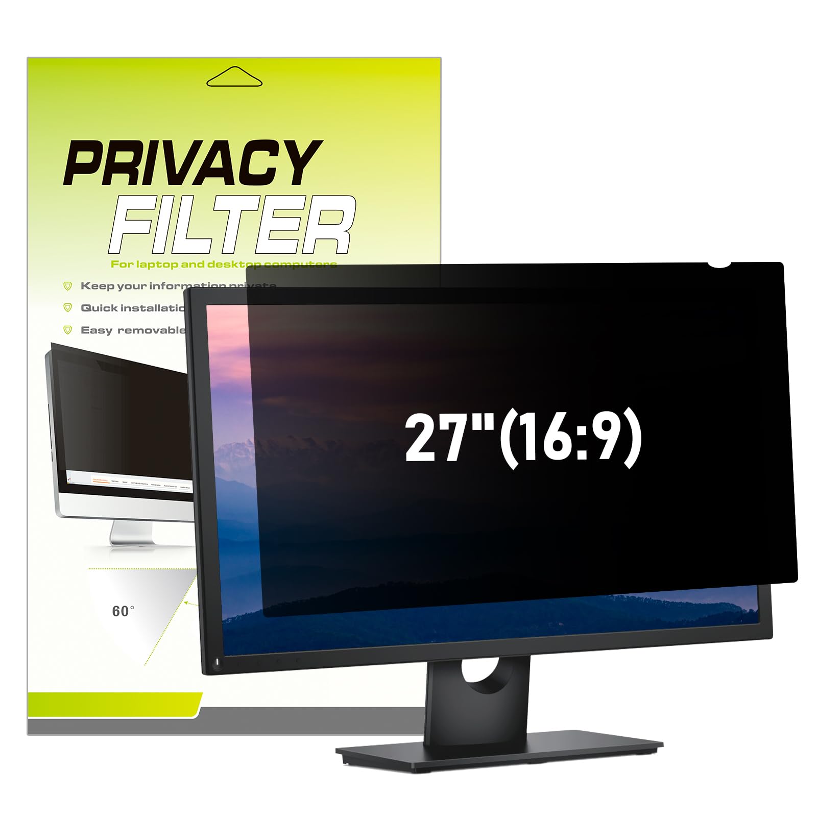 LAMA Blickschutzfilter für 27 Zoll Monitor, Blickschutzfolie Blickschutzfilter Computer Monitor Universal Datenschutz Bildschirmfilter mit Sichtschutz 16:9 (598x337mm)