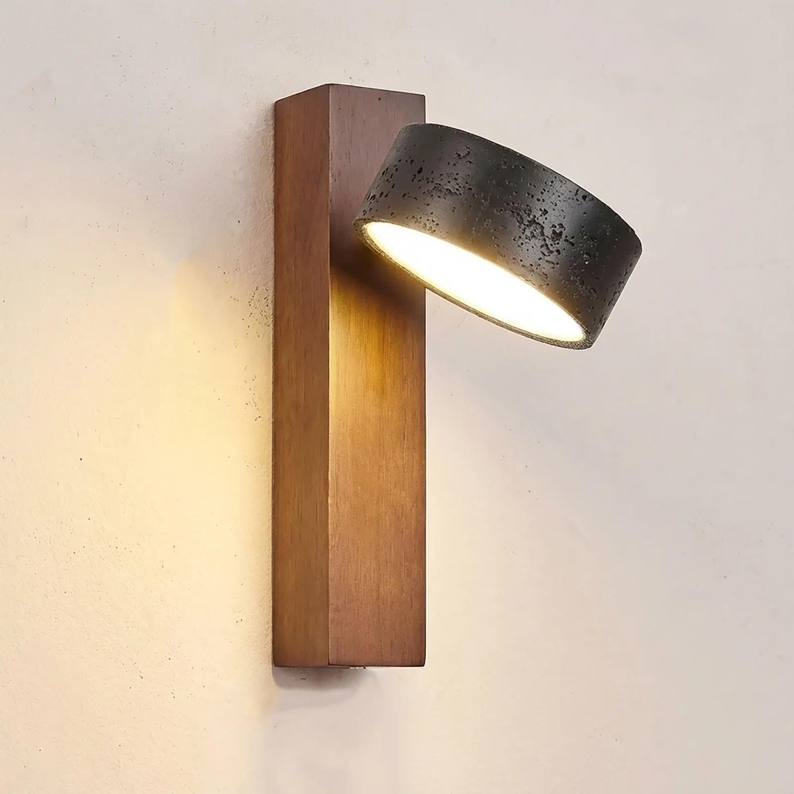 NHPJFDC Adjustable Led Wall Sconce, Natural Stone & Wood Design, 180° Rotating Reading Light for Bedroom, Living Room, Bathroom, Hallway - Modern Decor Black