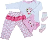 Vista 8 de MAIHAO Ropa de muñeca Reborn para muñecas de 17 a 22 pulgadas, lindo patrón de oso juego de 4 piezas