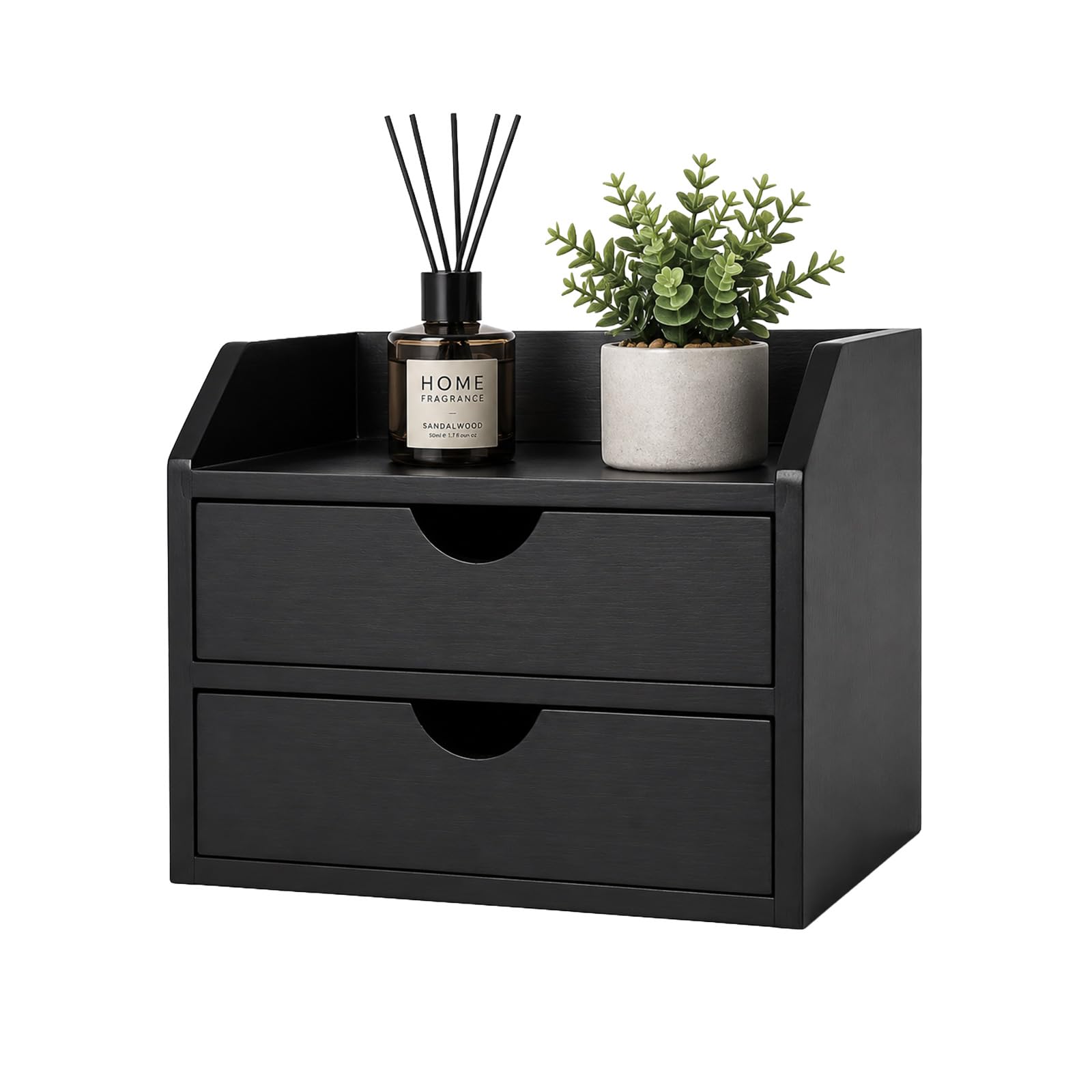 BLOMZA Wooden Mini Desk Organiser 2 Drawers Shelf for Cosmetics Pens Small Items Storage (Black)