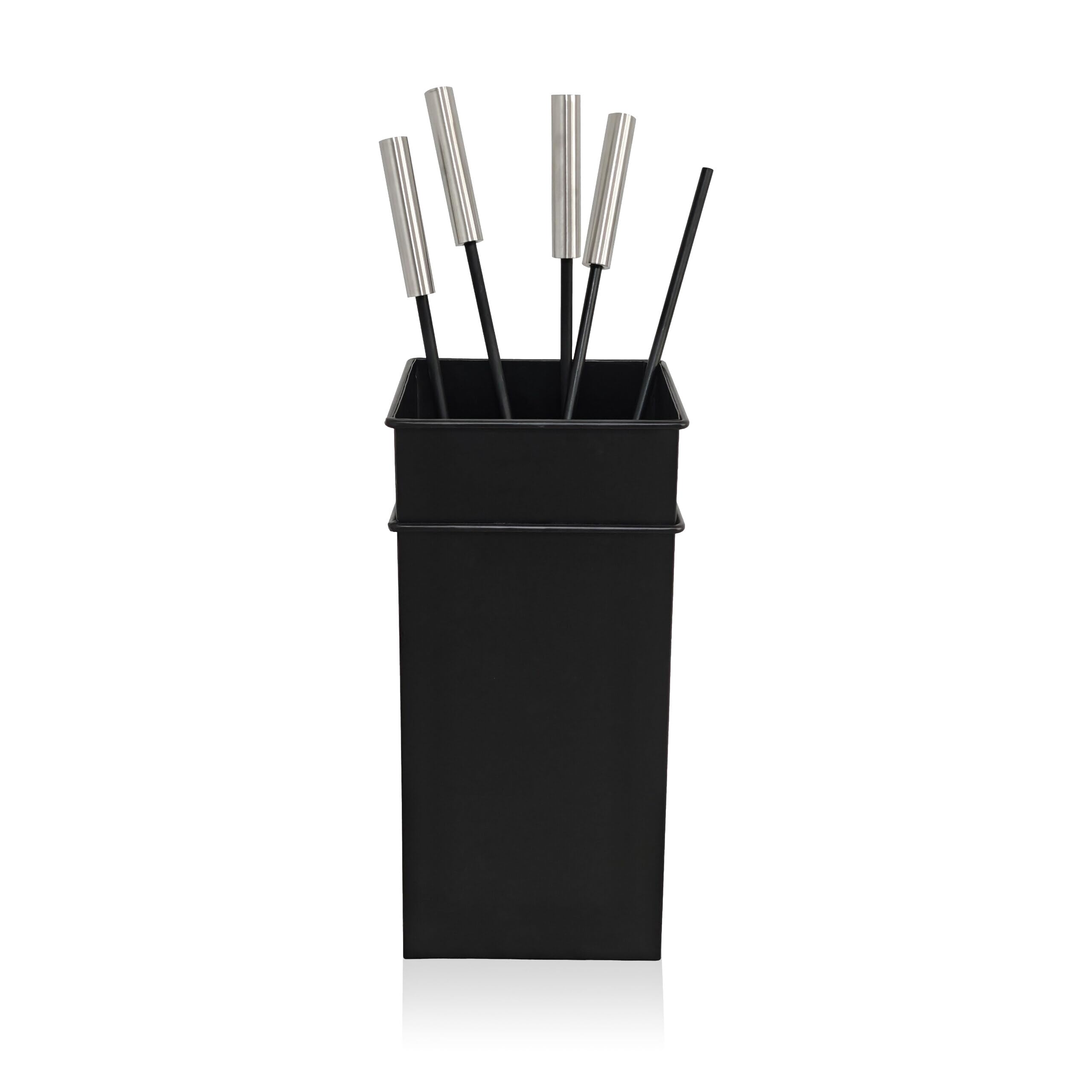Relaxdays Set di 5 Accessori per Camino, attizzatoio, Paletta, Scopa, Pinza e stendino, Ferro, Nero