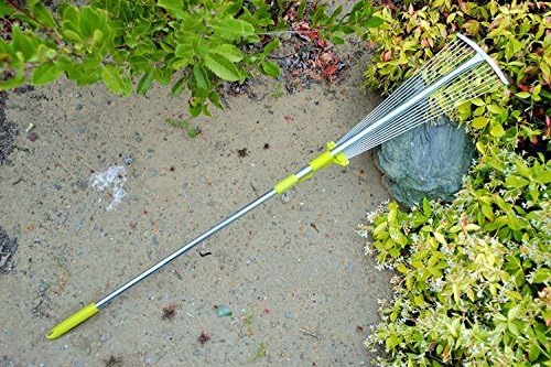 MLTOOLS Garden Leaf Rake | 64-inch Adjustable Garden Rake | Expandable or Collapsing Shrub Rake | 15 Flat Tine Steel Rake with Extendable Handle – R8236