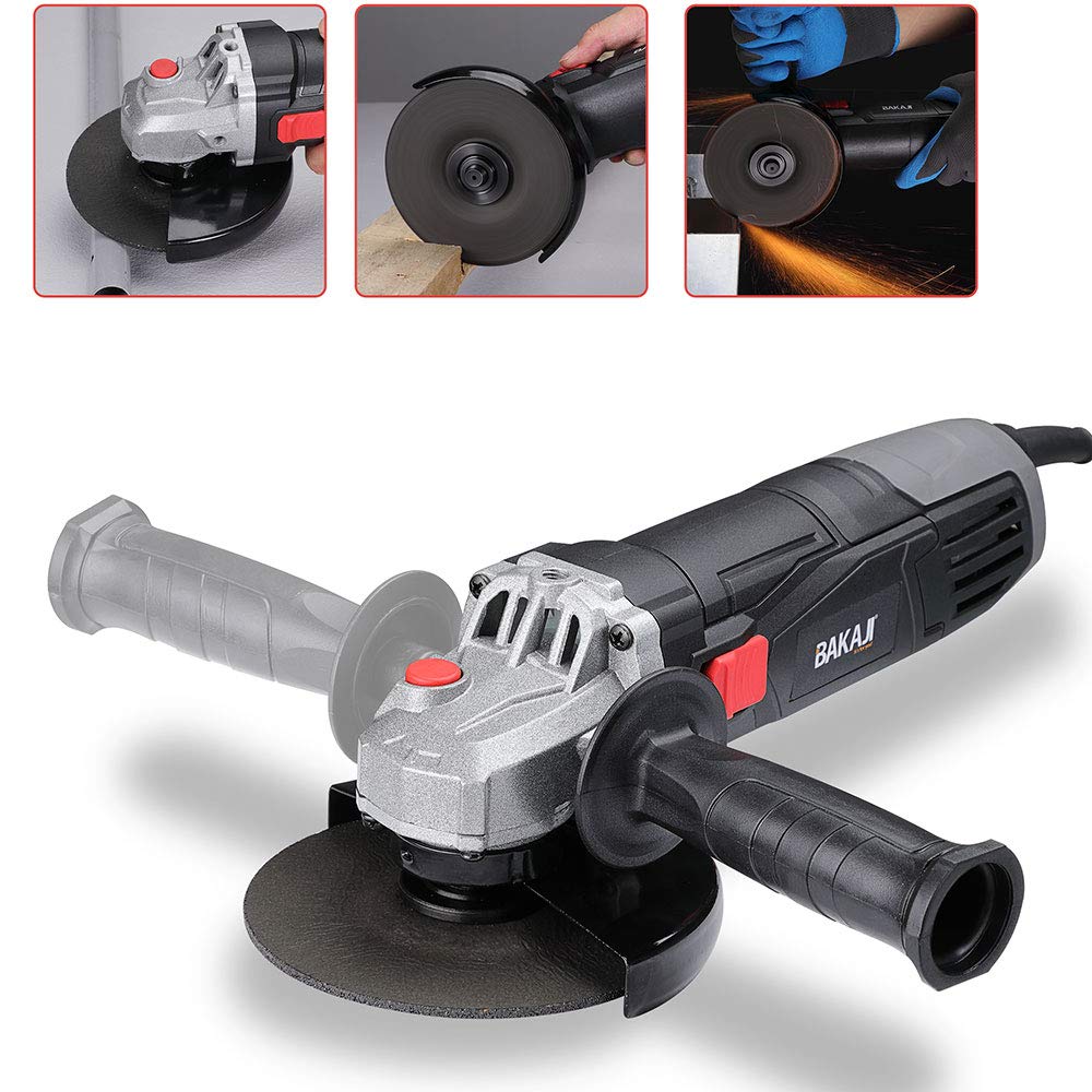 Bakaji Szlifierka kątowa Moc 750 W Prędkość 12000 obr/min 125 mm Flex Trzepaczka z uchwytem antywibracyjnym i 6 tarczami 3 cięcia i 3 szlifowanie i szlifowanie kompaktowa lekka konstrukcja