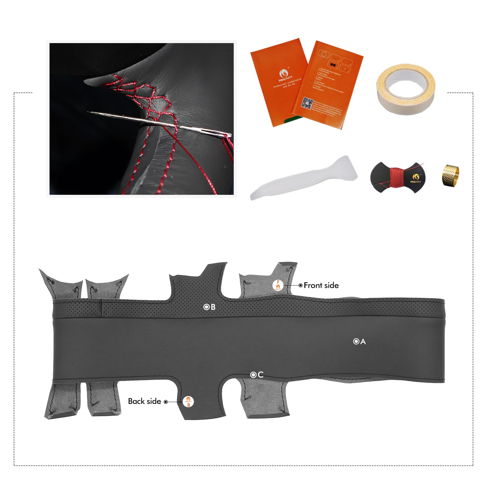 MEWANT Enveloppe de volant à coutures à faire soi-même style 3D pour Renault Clio 3 2005-2012 Accessoires de volant pour Renault Clio 3