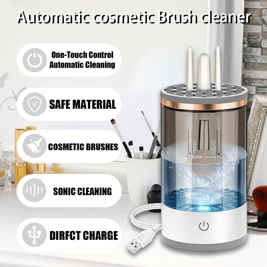Limpiador de Brochas de Maquillaje Eléctrico 3 en 1 – Limpia y Seca en 30s USB Automático