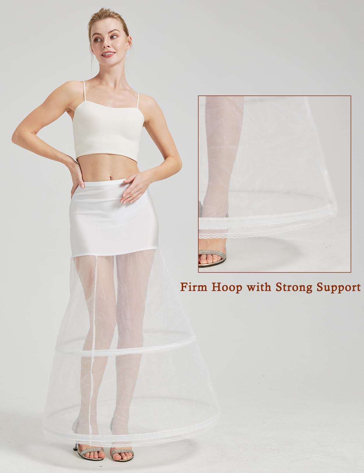 Jupon Crinoline Long de Femme pour Robe de Mariage Mariée Soirée Cérémonie Jupe Tulle Rockabilly Blanc Noir 1 Cerceaux