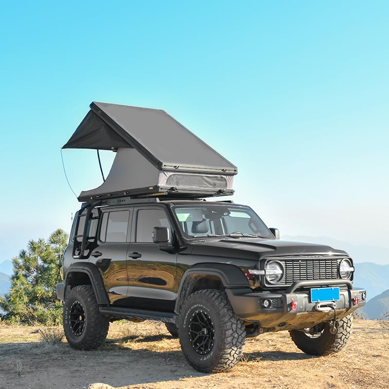 Hardshell Rooftop Tent, Car Roof Tent for Camping, Jeep, SUV, Van, with Aluminum Alloy Shell, 300D Oxford Cloth,3000mm Waterproof Rating, Mesh Windows, Mattress, Ladder, for 2-3 People, Black