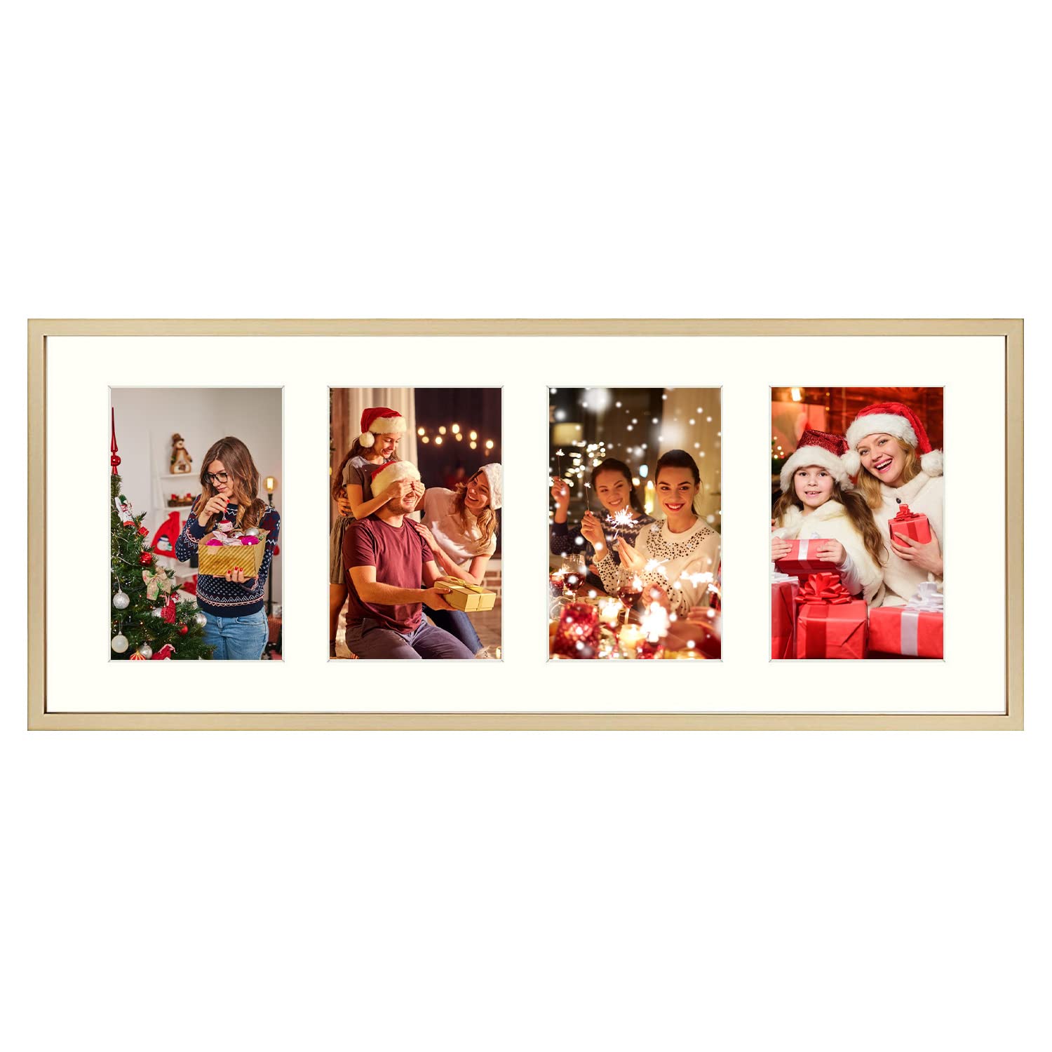 Frametory, Picture Frame - Ivory Mat for Multiple 4x6 Pictures - Aluminum Metal - Wall Display - Collage Set - Great for Vacations, Weddings, Graduations, Photographs, Art, Print (Gold, 8x20)
