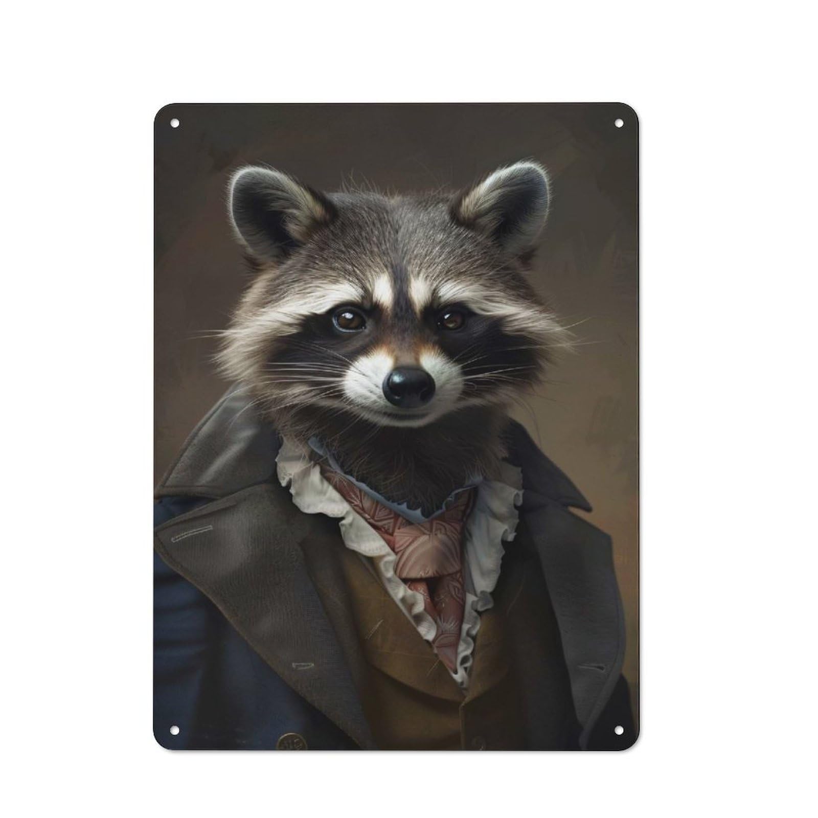 Workshop Style Raccoon in Historical Attire Tin Sign 40x30cm, Industrial Wall Art for Garage, Hobby Room, Office Or Man Cave