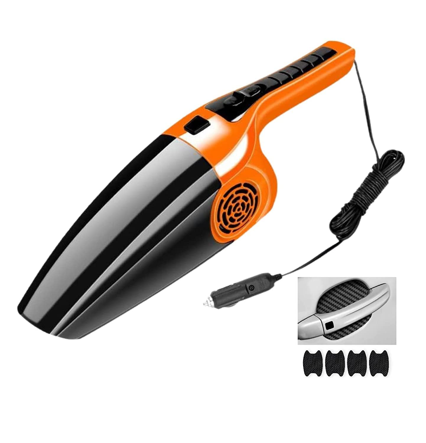 BR FASHION HUB Hand Held Car Vacuum Cleaner, Plastic(ABS), Corded up to 5 Mtr Extension Wire with Brush, EVA Hose Pipe, Long Flat Mouth Suck & Auxiliary Joint (Black & Orange, 12 V (Only for Cars)
